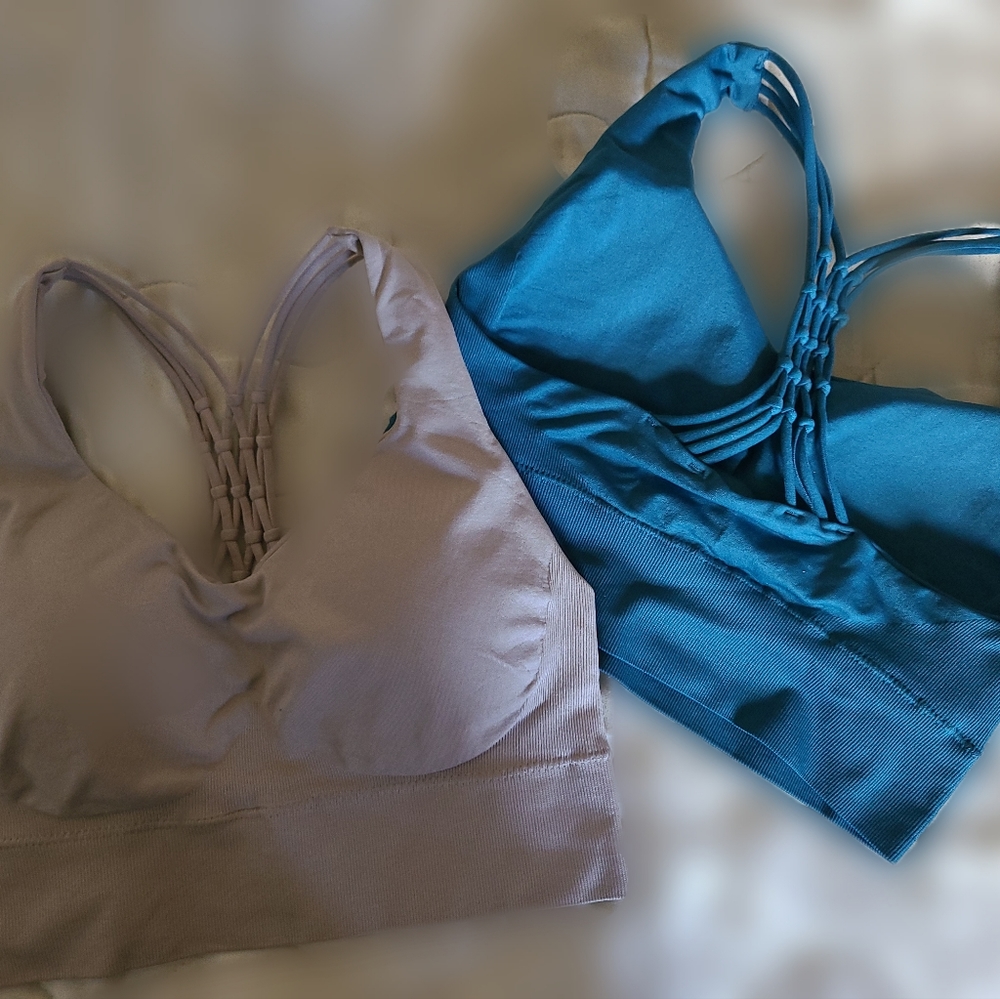 Bundle of 2 - Pro-Fit Seamless Sports Bras - Nude&Teal - Medium